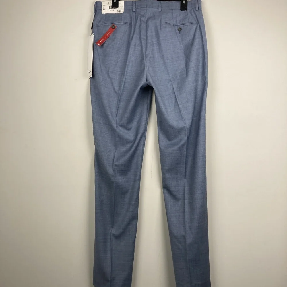 Calvin Klein Mens Slim fit Dress Pants 34W 34L‎ Light Blue Solid Stretch